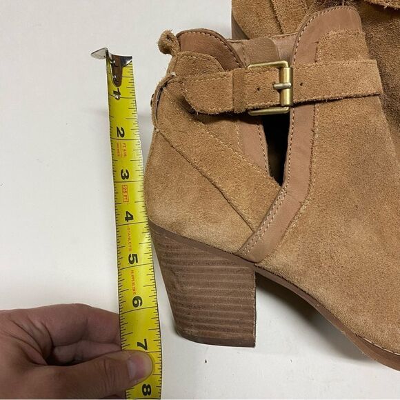 Sam Edelman tan Suede leather MAURINE WESTERN CUTOUT ANKLE BOOTS almond toe 9 - Picture 8 of 13